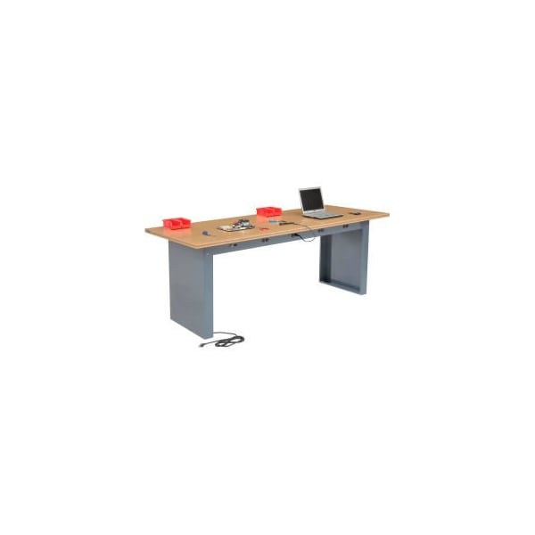 Global Equipment Panel Leg Workbench w/ Shop Top Square Edge Power Apron, 96"W x 36"D, Gray 778344 - main